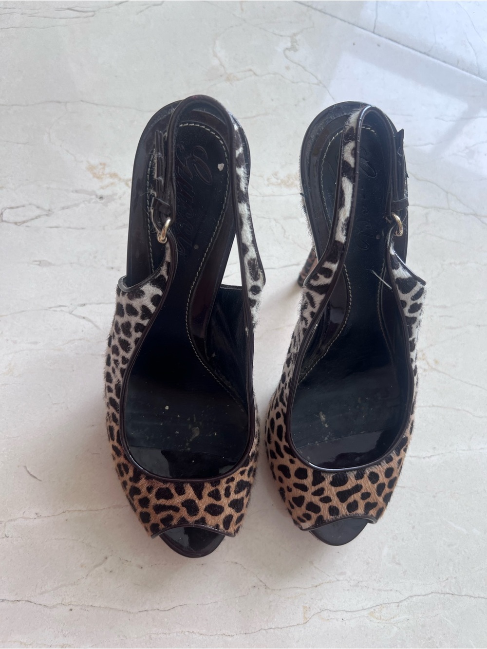Vintage Gucci Leopard Print Peep-Toe Slingback Heels - Picture 4 of 7